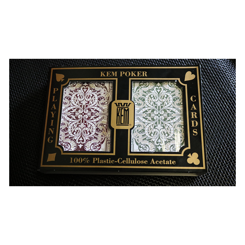 KEM Bridge Plastic Playing Cards Jacquard (Purple and Green 2 Deck Set Jumbo Index) - Trick wwww.jeux2cartes.fr
